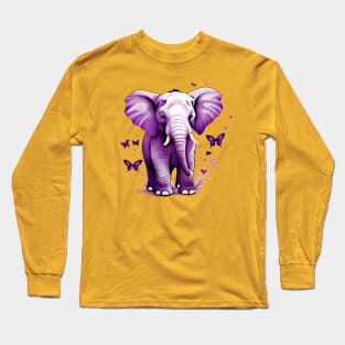 Cute Baby Elephant with Butterflies Design Long Sleeve T-Shirt